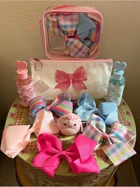 Pastel Hair Bow and Accessory Set with Pink Bow Pouch